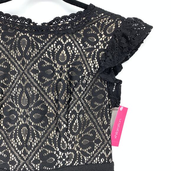 Xhilaration Dress Women's Size Medium A-Line Lace Trim Textured Black Tan - Picture 3 of 7